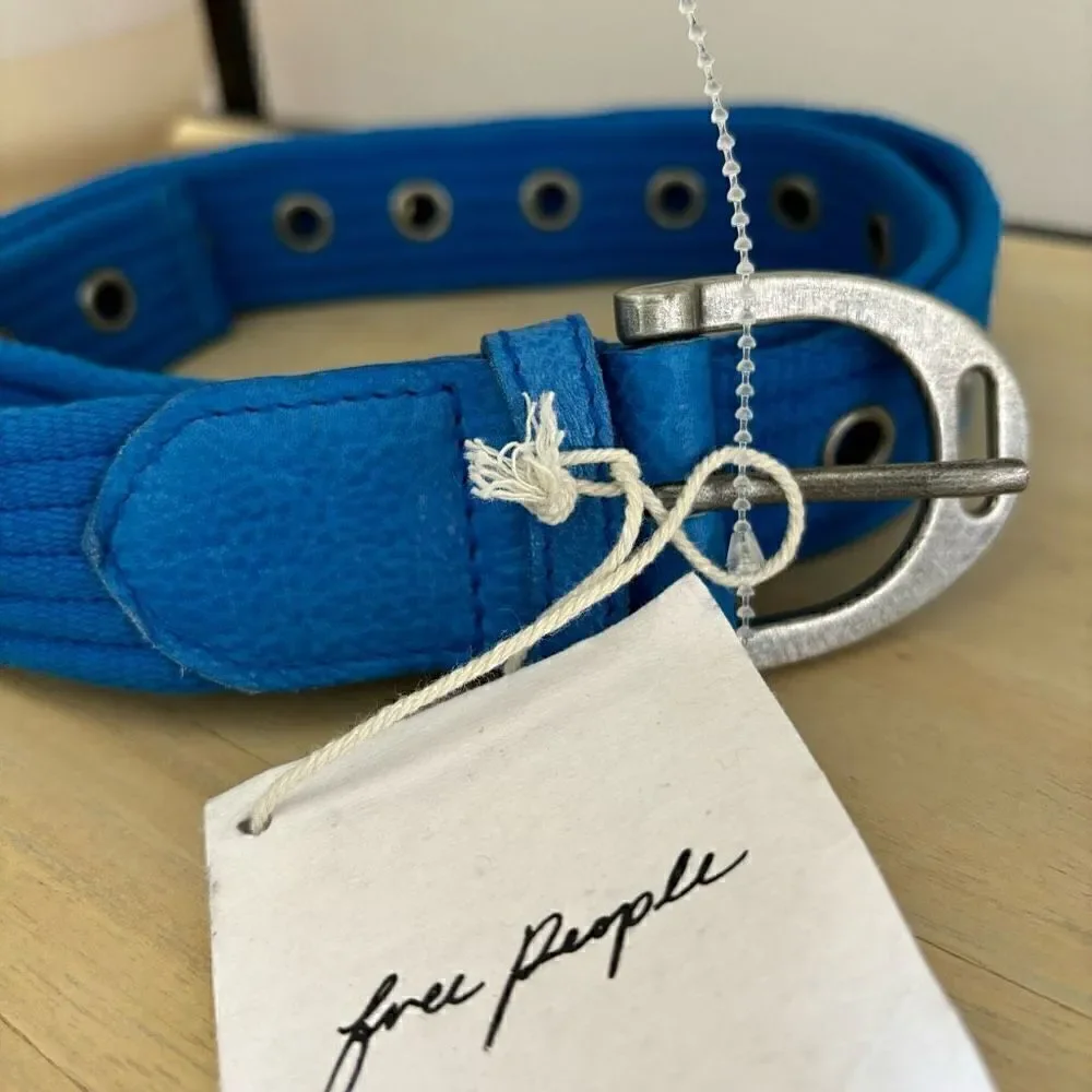 Free people Avril grommet leather woven belt cobalt blue S/M new